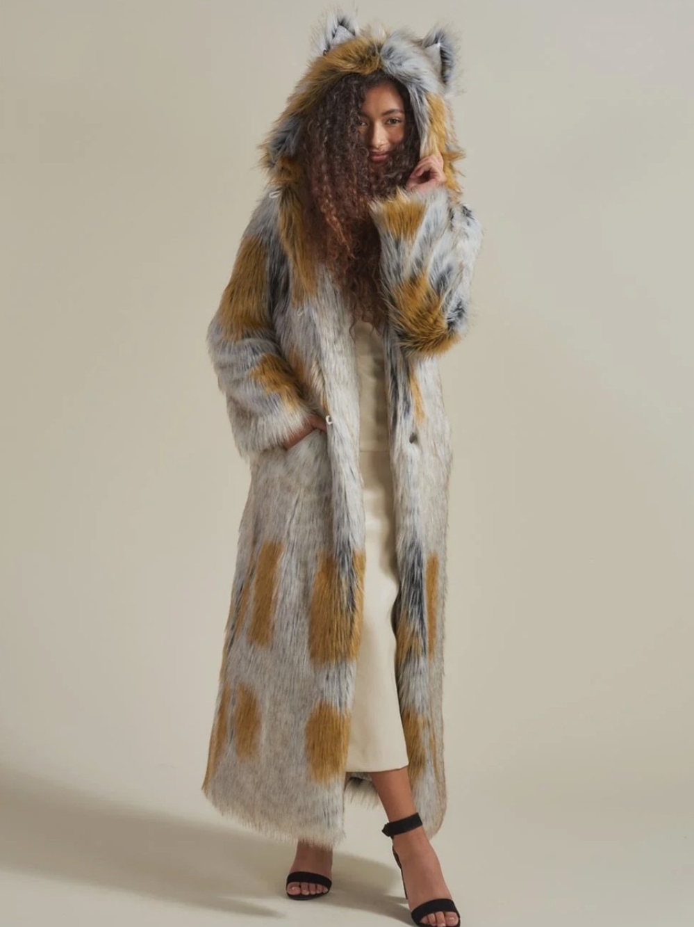 SpiritHood Long Arctic Fox Faux Fur Hooded Coat - M